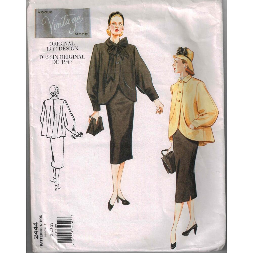 New Vintage Vogue 1947 Coat & Skirt Sewing Pattern - Sizes 18-22